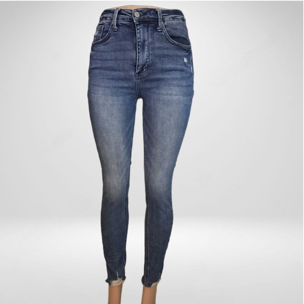 Judy Blue High Waist Skinny Jeans Medium Wash Distressed Raw Hem Denim